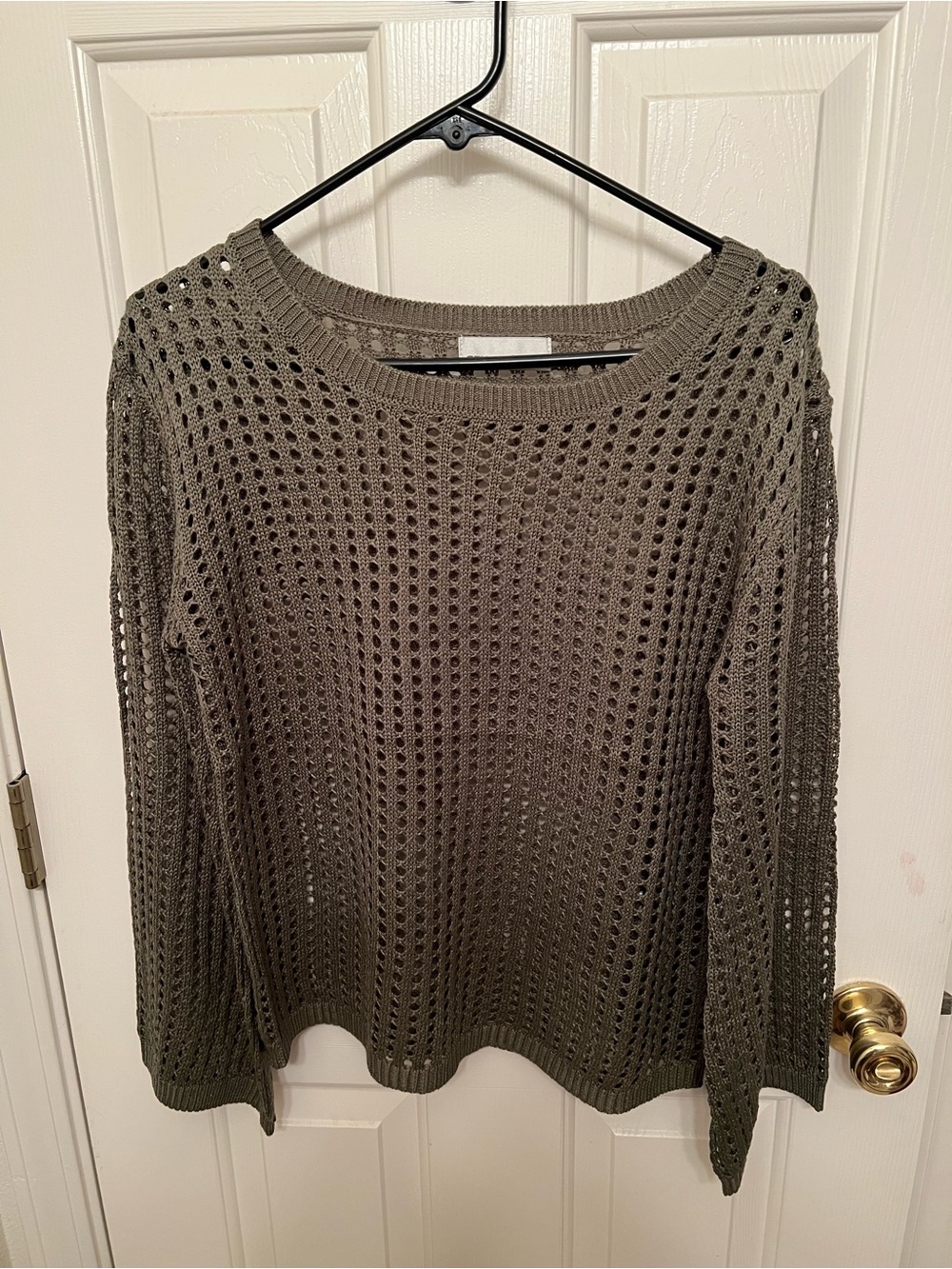 Zenana Outfitters Olive Open-Weave Crewneck Sweater